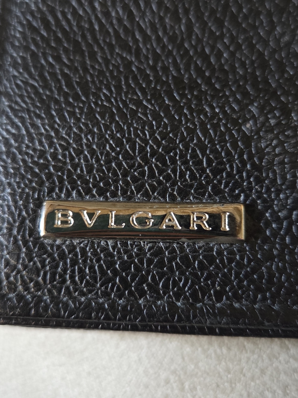 Bulgari Black Leather Long Wallet with Silver Logo Plaque